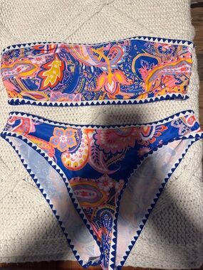 Vibrant Blue Paisley Bandeau Bikini Set